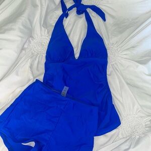 Cute Royal Blue Halter Top Swimsuit Bikini